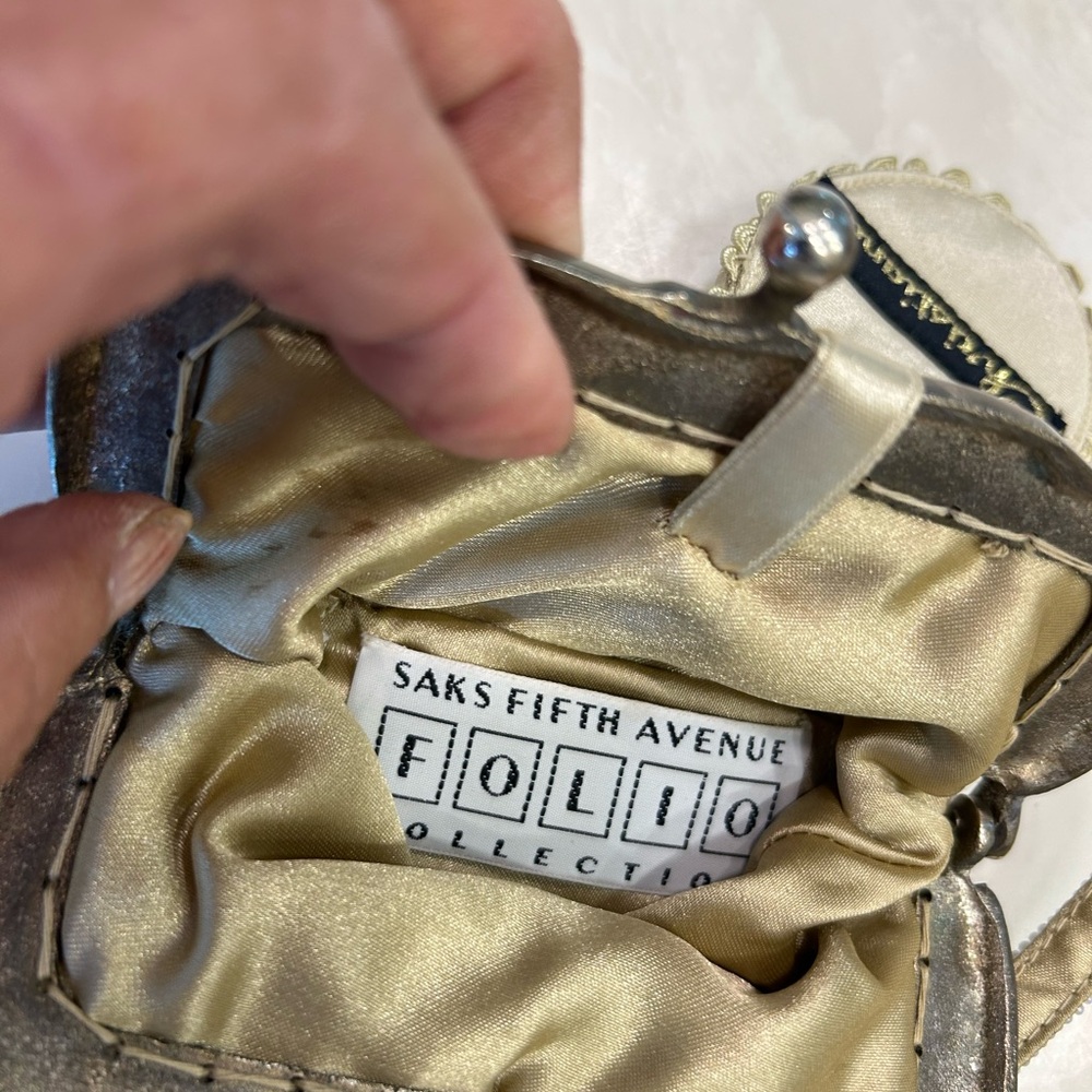 Saks Fifth Avenue Sequin and Beaded Evening Purse with attached mirror, clip top - Picture 9 of 14